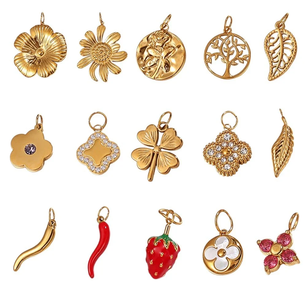 Pendant Charms Floral Fruit and Chili Gold-Plated Steel
