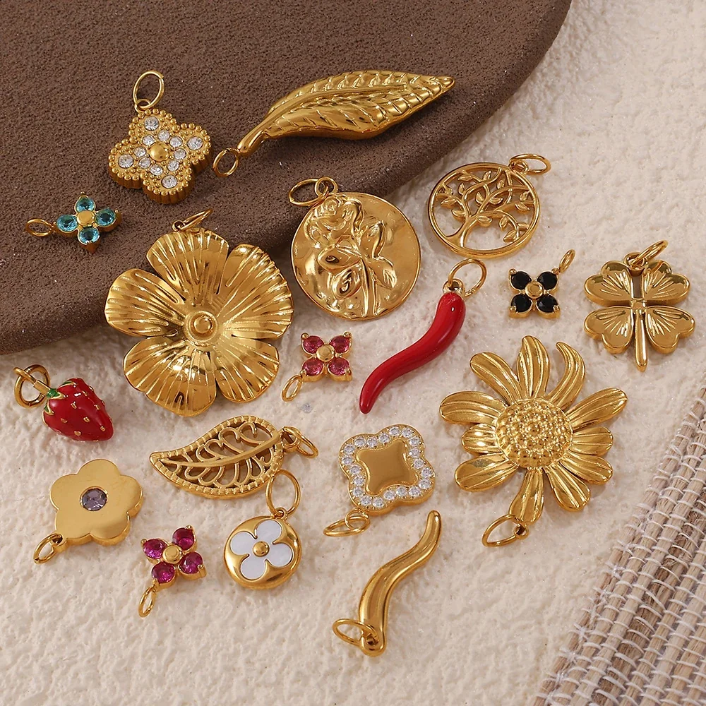 Pendant Charms Floral Fruit and Chili Gold-Plated Steel