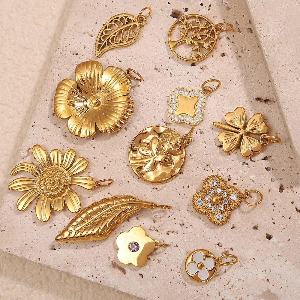 Pendant Charms Floral Fruit and Chili Gold-Plated Steel