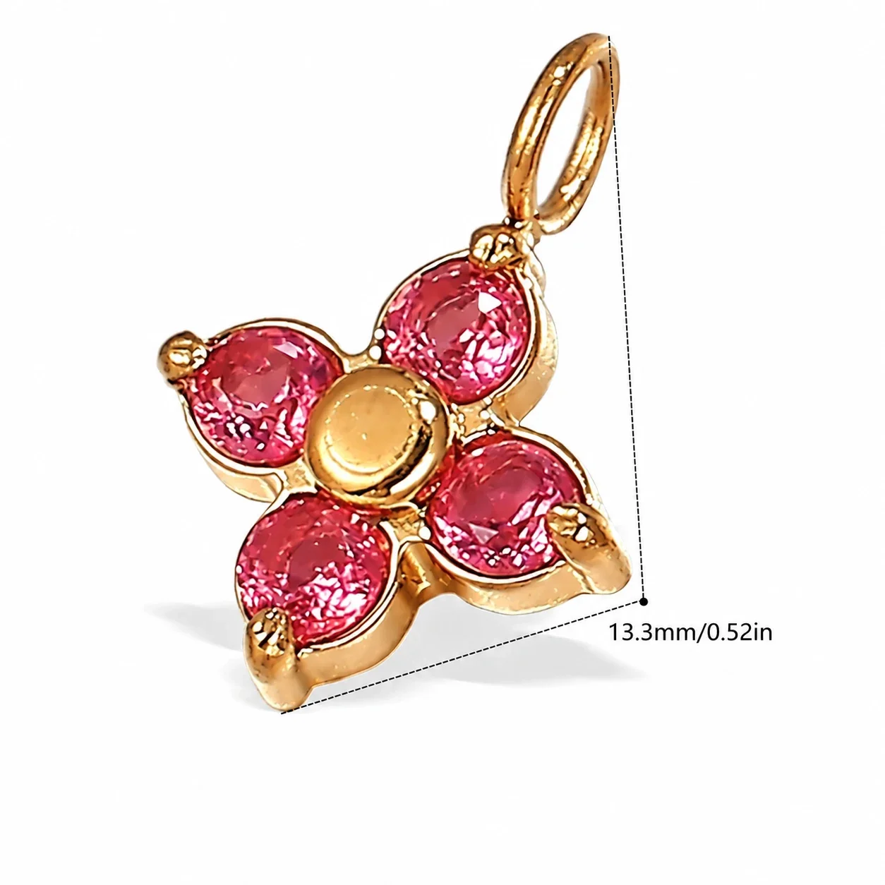 Pendant Charms Floral Fruit and Chili Gold-Plated Steel - Pink Cubic Zirconia Gold