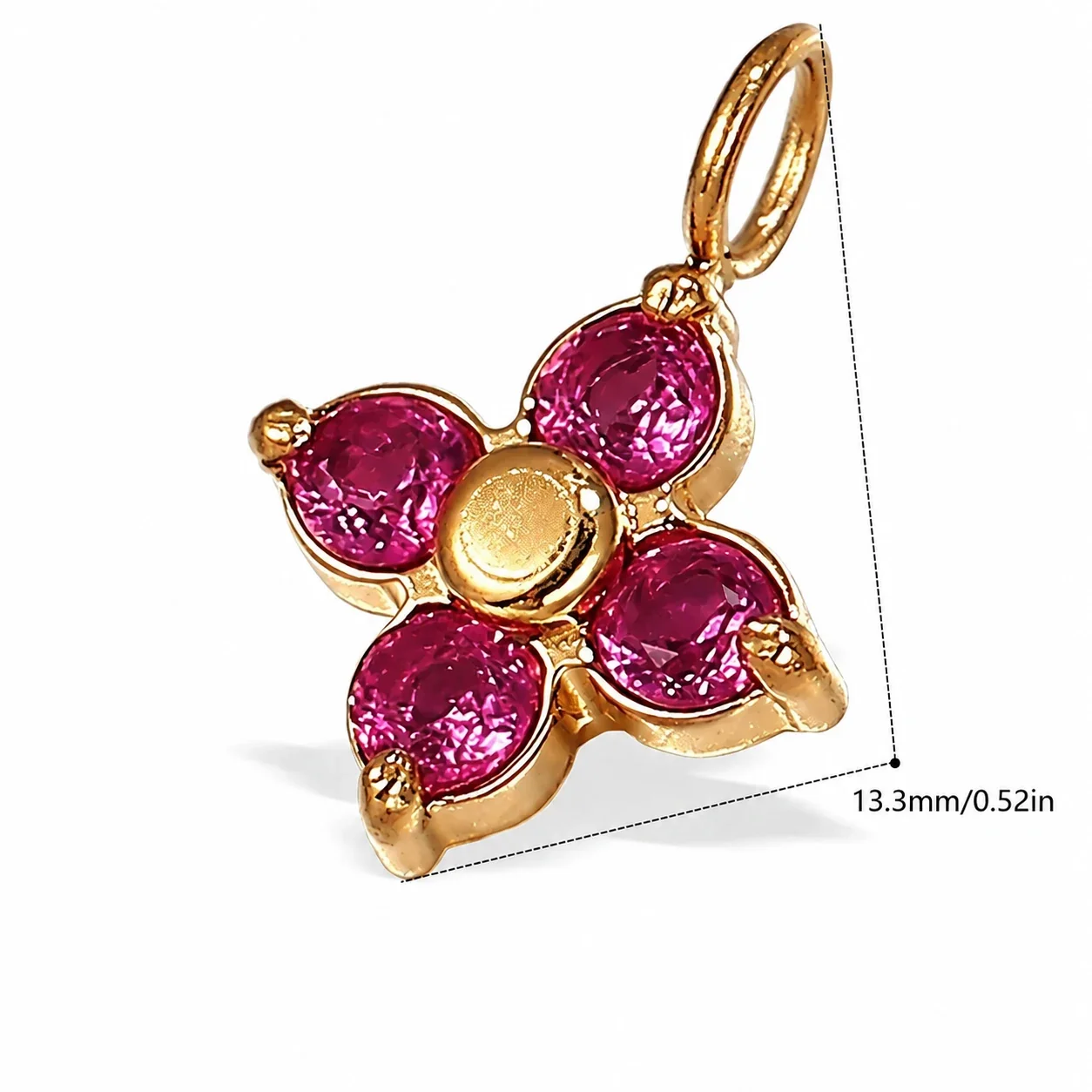 Pendant Charms Floral Fruit and Chili Gold-Plated Steel - Rose Red Cubic Zirconia Gold