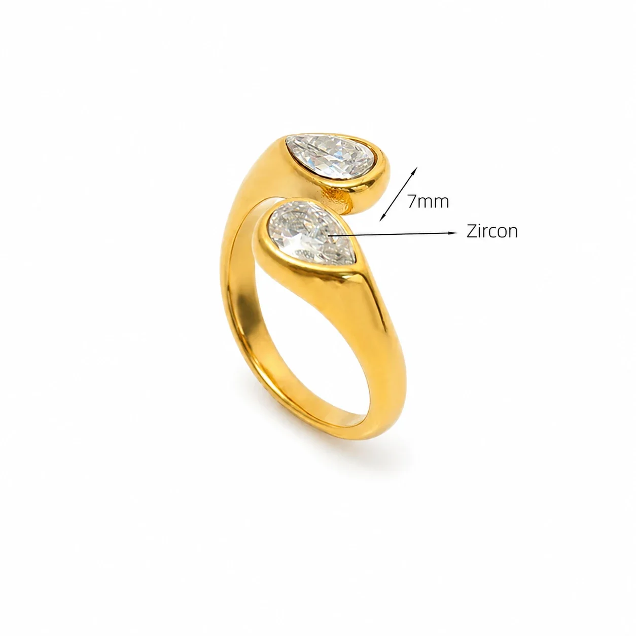 Fluid Gold PVD 316 Stainless Steel Teardrop Open Ring - Gold