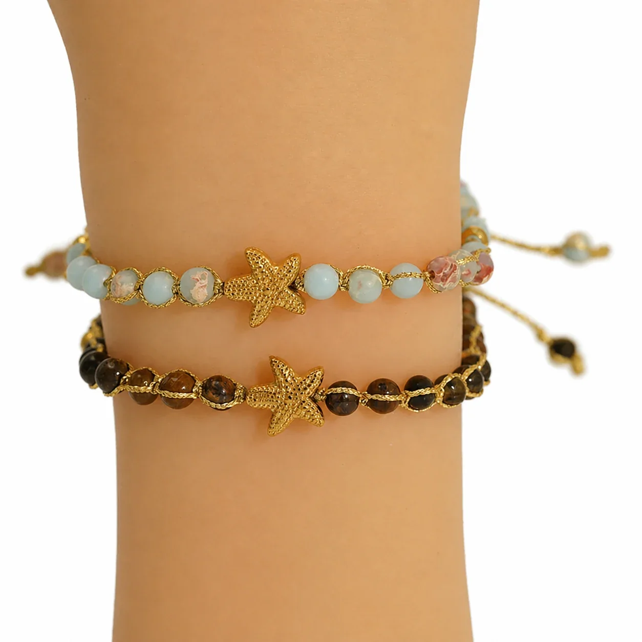 Coastal Starfish 316 Stainless Steel Round Bead Bracelet