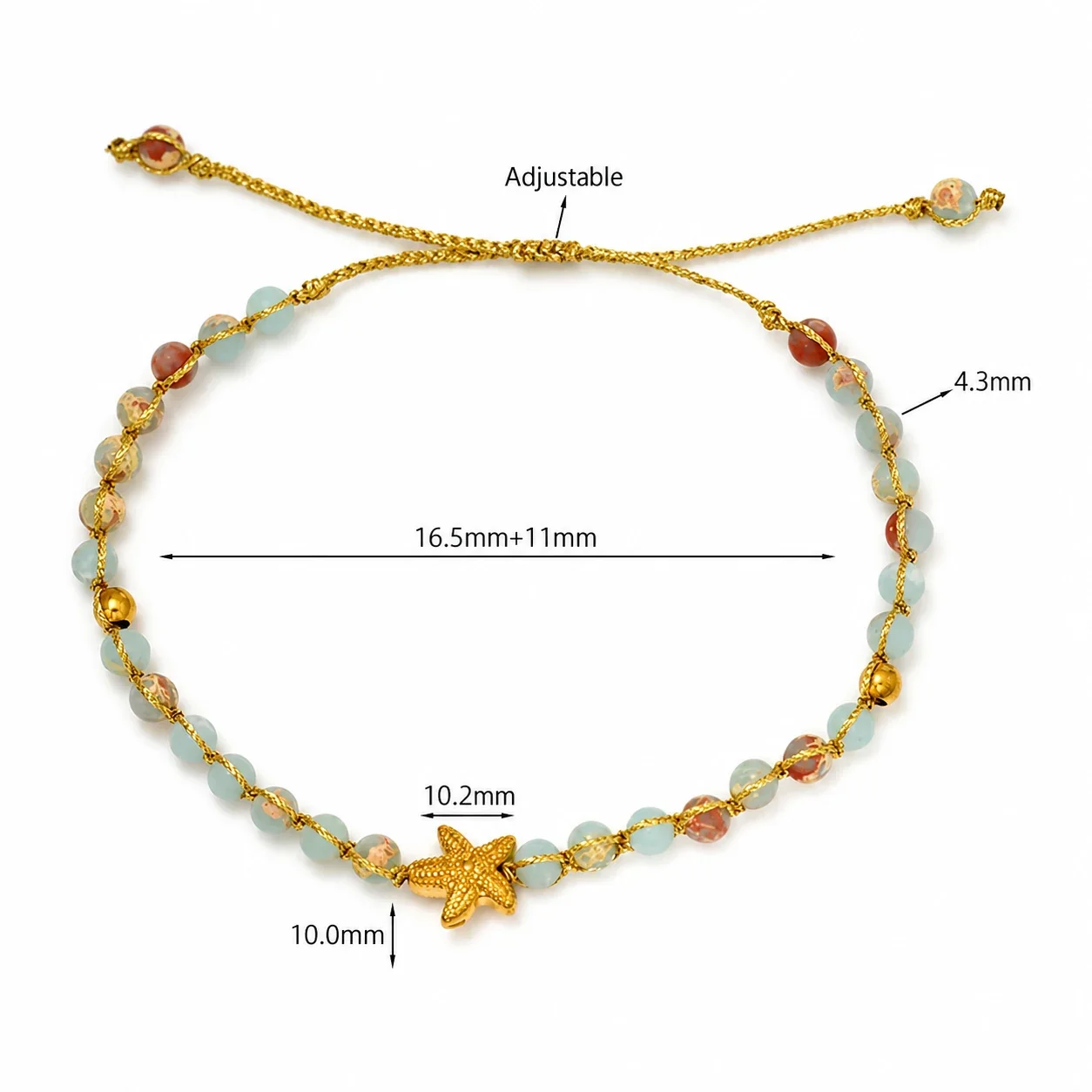 Coastal Starfish 316 Stainless Steel Round Bead Bracelet - Shoushan Stone