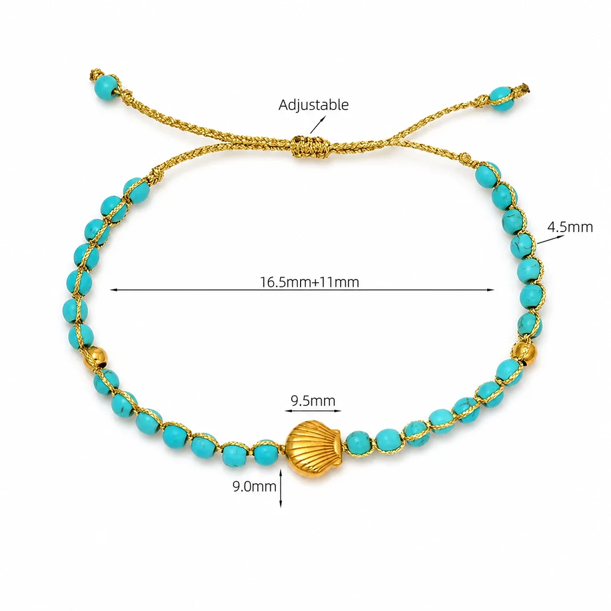 Coastal Starfish 316 Stainless Steel Round Bead Bracelet - Blue Turquoise