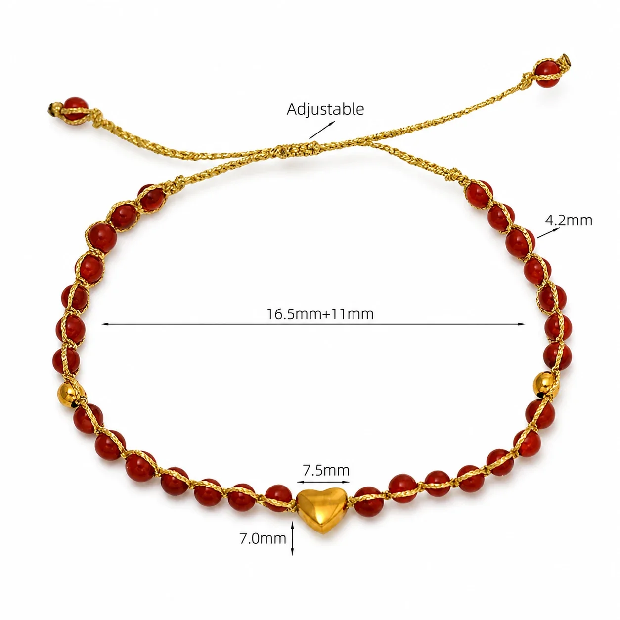 Coastal Starfish 316 Stainless Steel Round Bead Bracelet - Red Agate