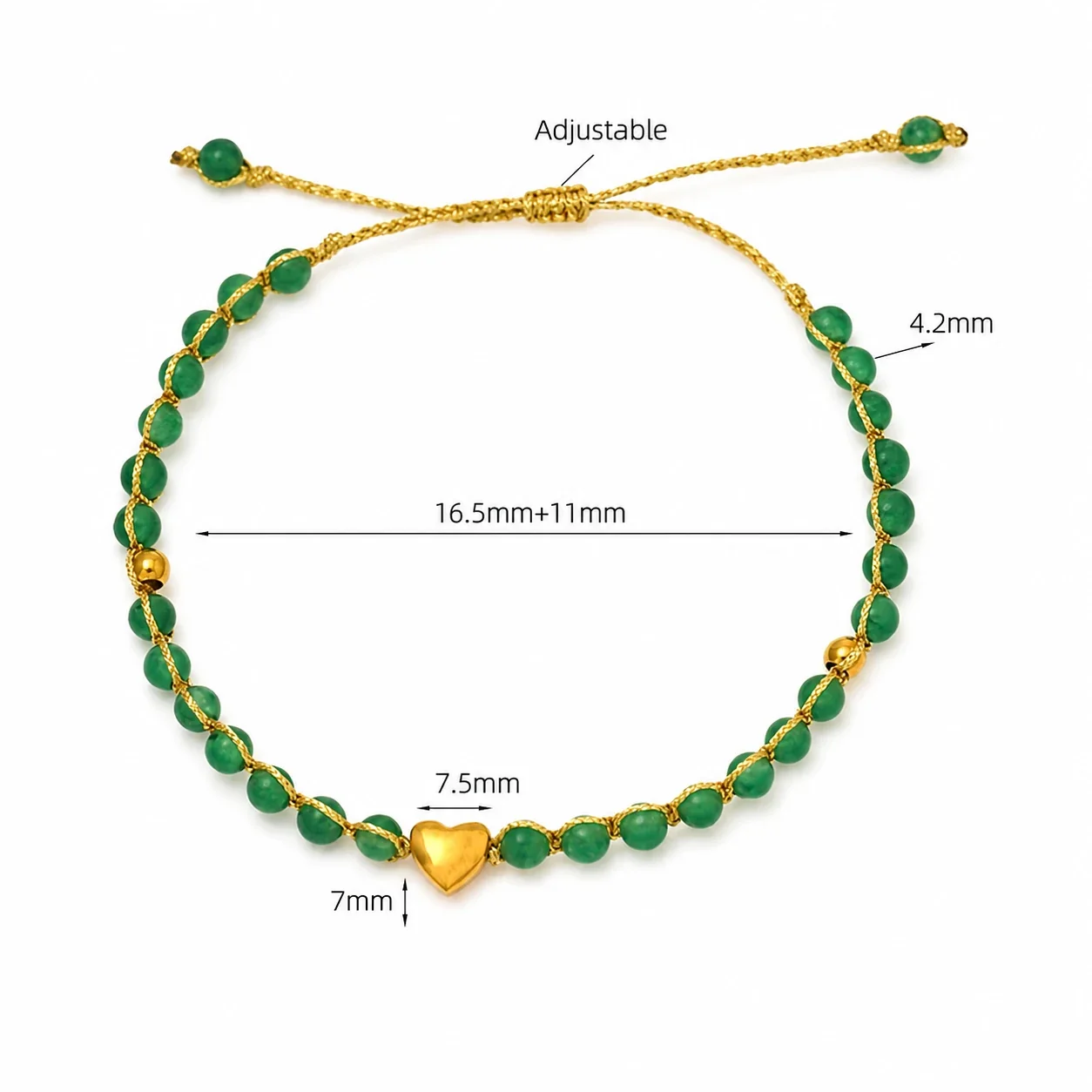 Coastal Starfish 316 Stainless Steel Round Bead Bracelet - Green Aventurine
