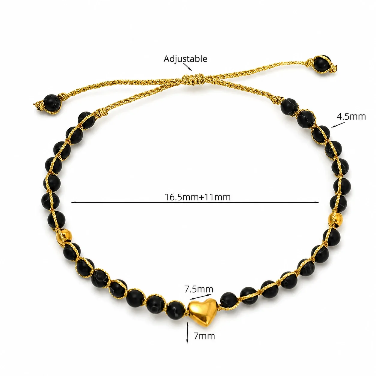 Coastal Starfish 316 Stainless Steel Round Bead Bracelet - Black Turquoise