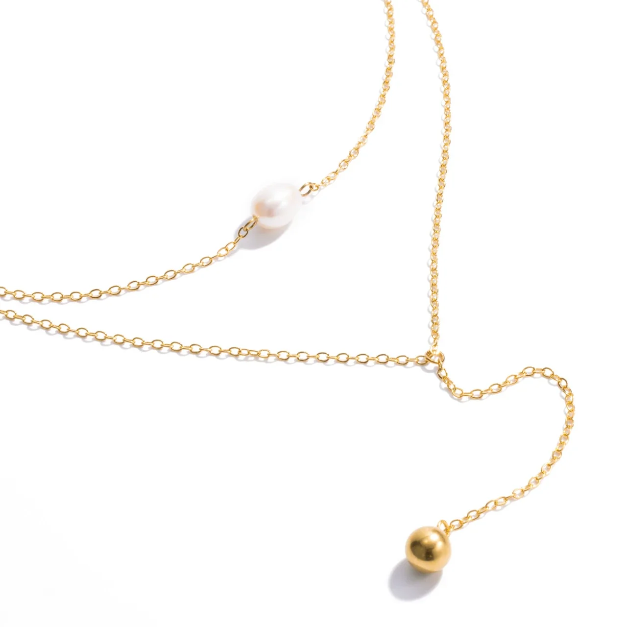 Delicate 316 Gold Pearl Lariat Necklace