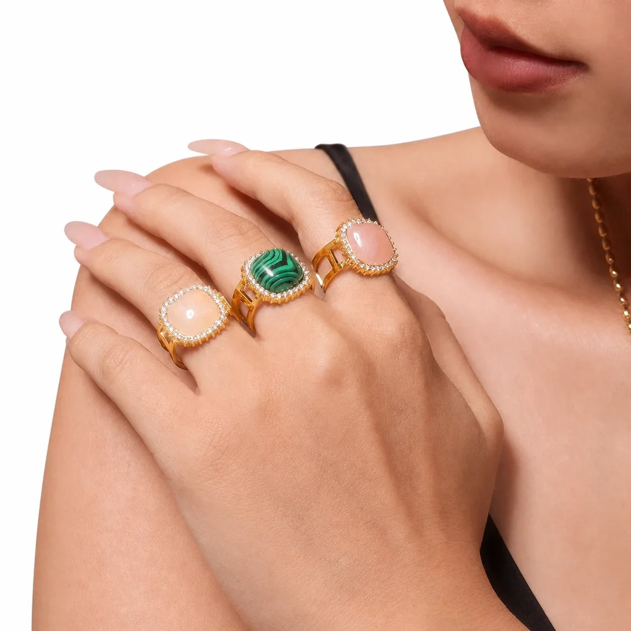 Opulent Gold PVD 316 Cushion Cabochon Halo Ring