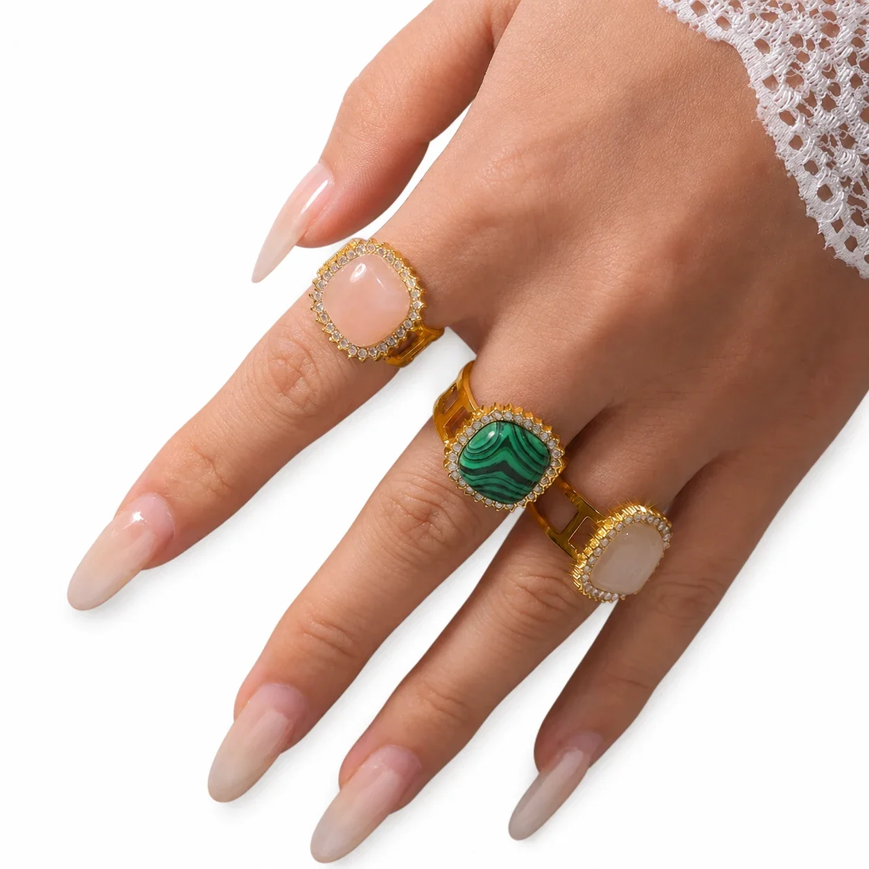 Opulent Gold PVD 316 Cushion Cabochon Halo Ring