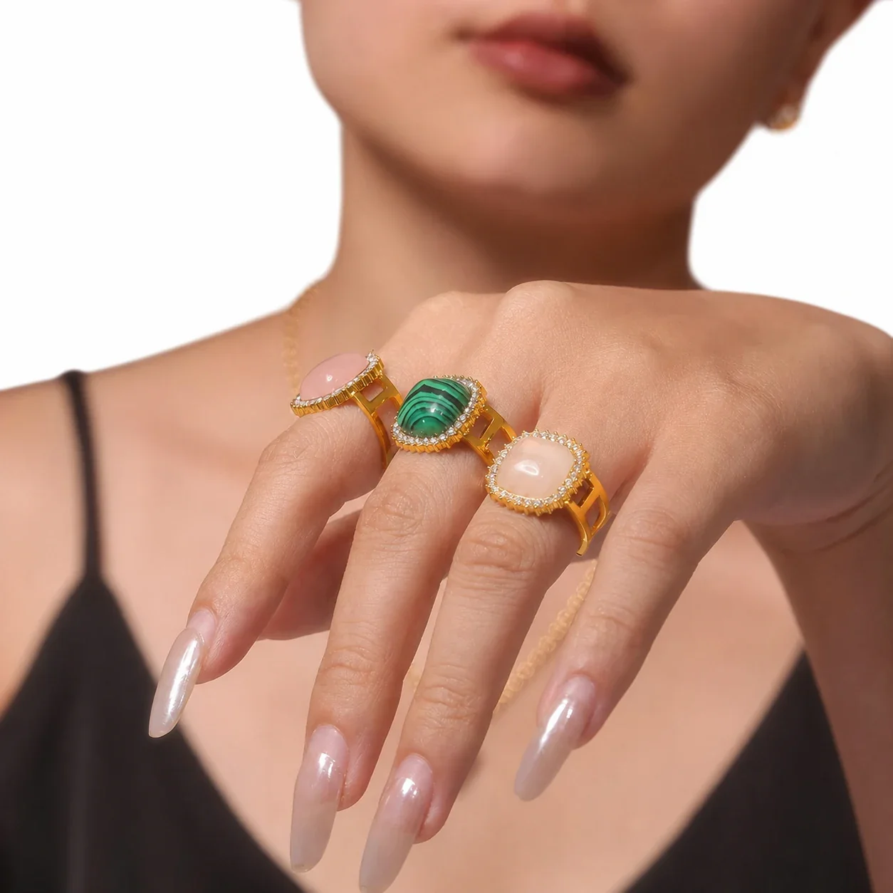 Opulent Gold PVD 316 Cushion Cabochon Halo Ring