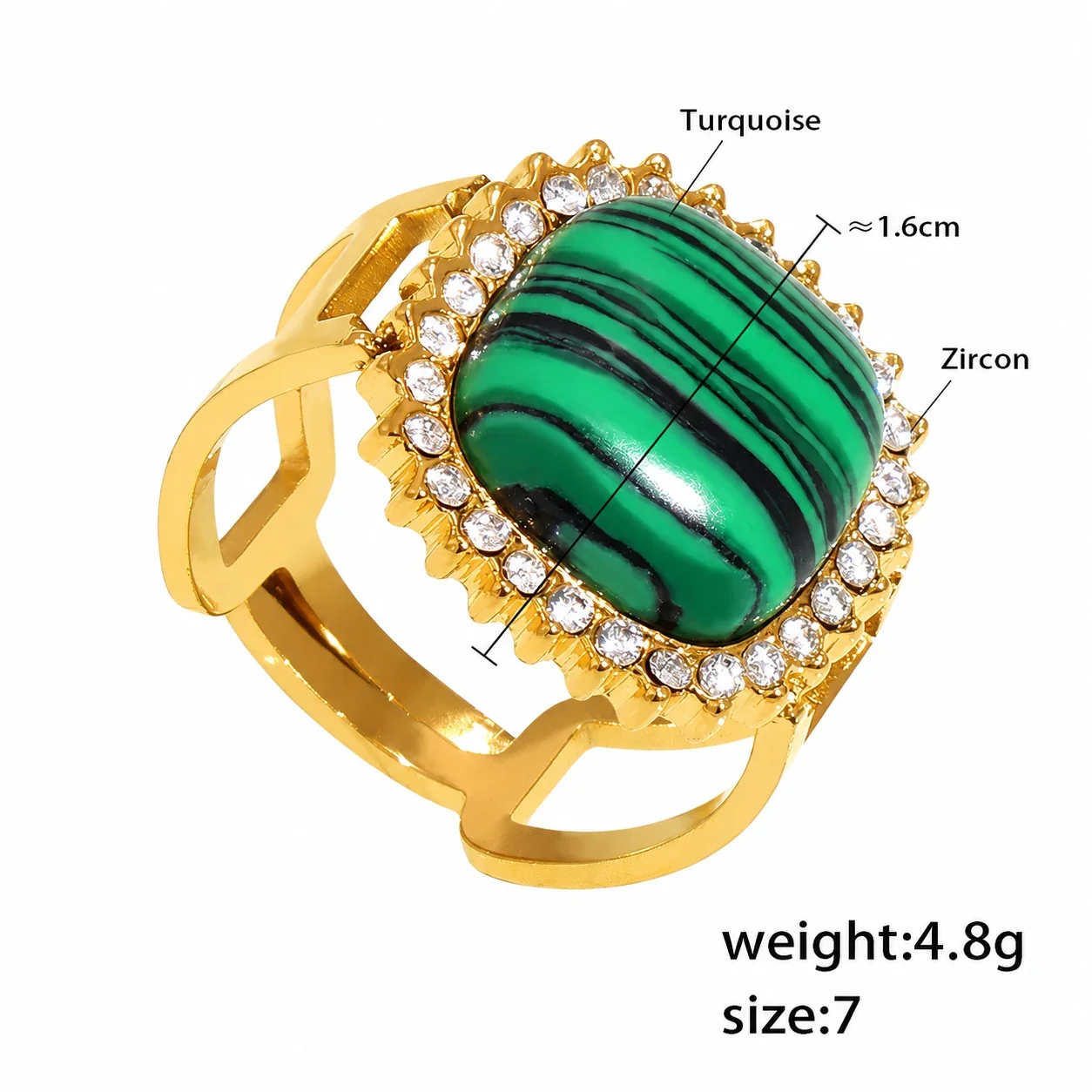 Opulent Gold PVD 316 Cushion Cabochon Halo Ring - Gold Green Stone