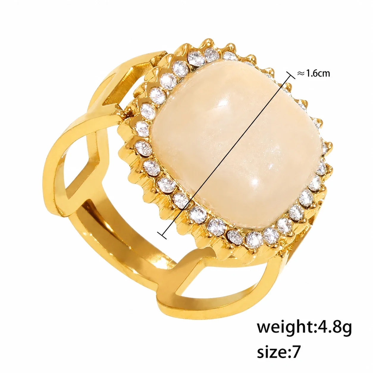 Opulent Gold PVD 316 Cushion Cabochon Halo Ring - Gold White Stone