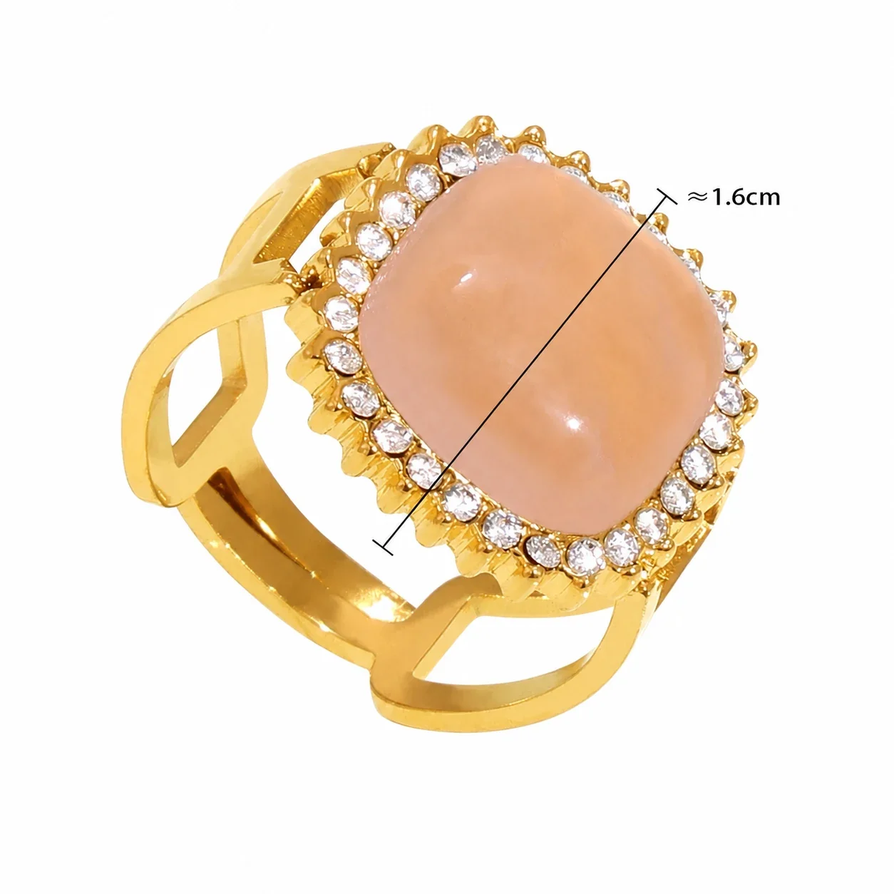 Opulent Gold PVD 316 Cushion Cabochon Halo Ring - Gold Pink Stone
