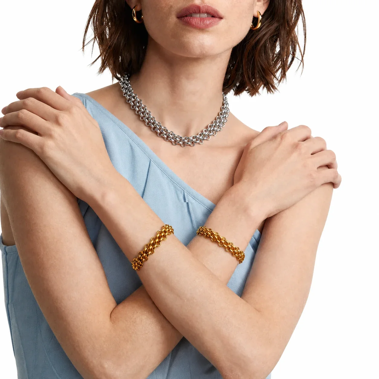 Bold Gold PVD Stainless Steel Curb Toggle Jewelry Set