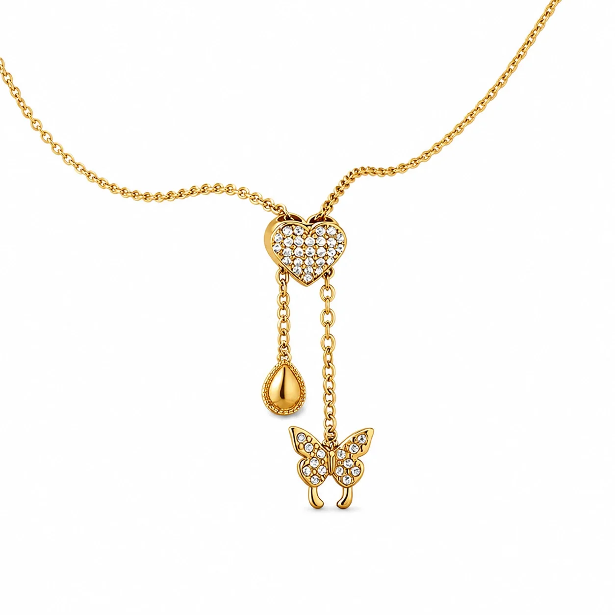 Playful Stainless Steel CZ Charm Pendant Necklace