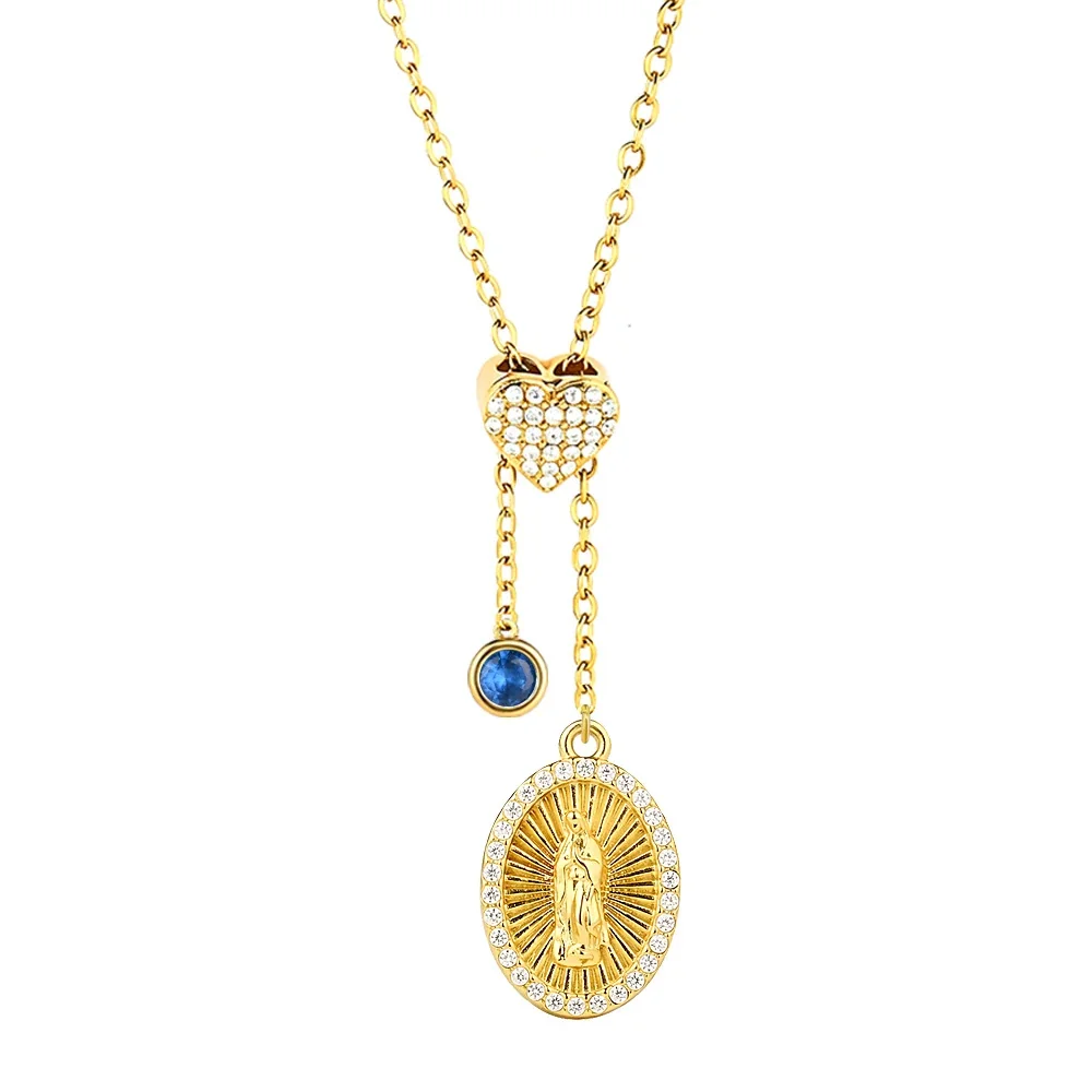 Playful Stainless Steel CZ Charm Pendant Necklace - Silver Madonna