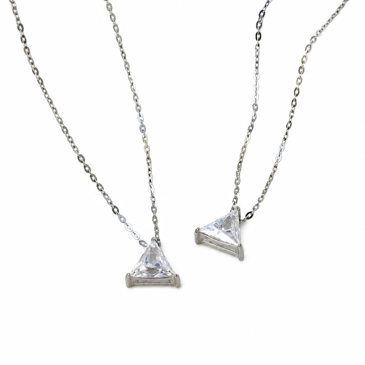 Triangular Silver-Plated 316 Stainless Steel CZ Necklace