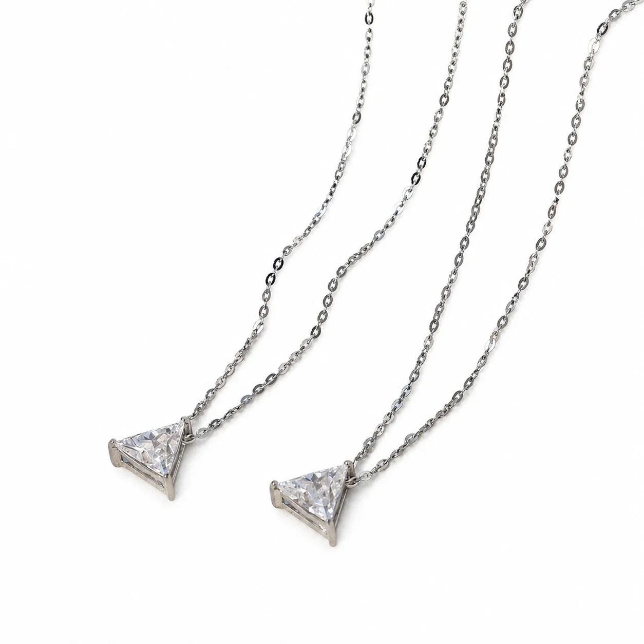 Triangular Silver-Plated 316 Stainless Steel CZ Necklace