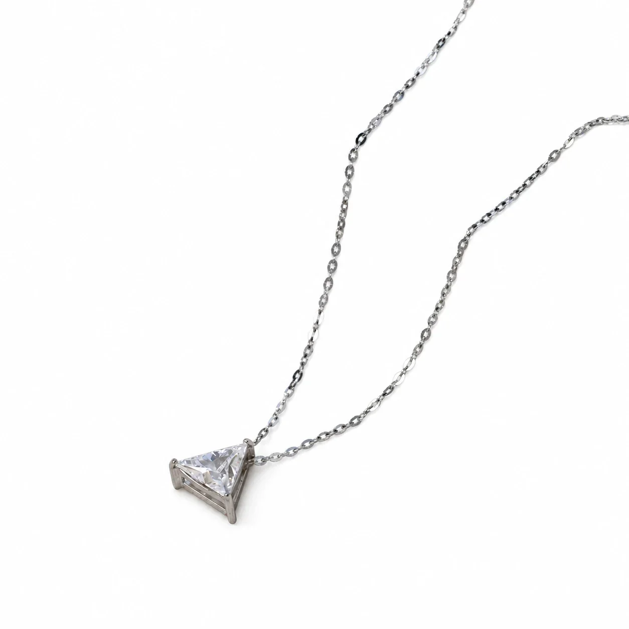 Triangular Silver-Plated 316 Stainless Steel CZ Necklace