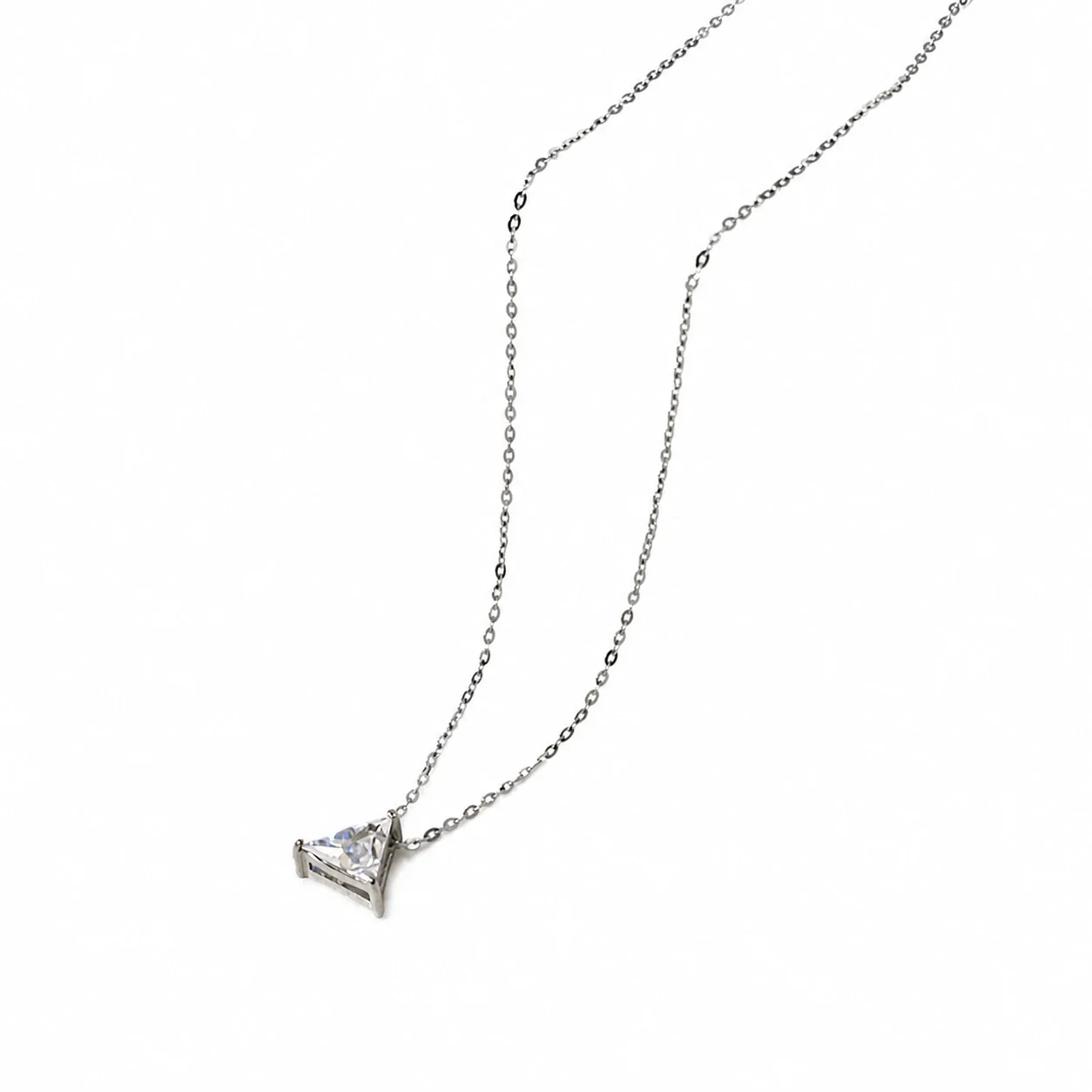 Triangular Silver-Plated 316 Stainless Steel CZ Necklace