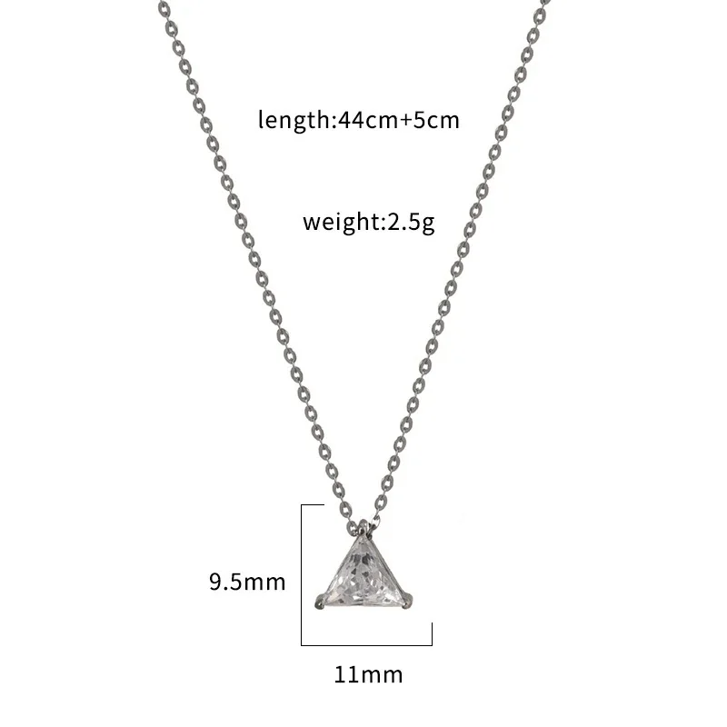 Triangular Silver-Plated 316 Stainless Steel CZ Necklace - Silver