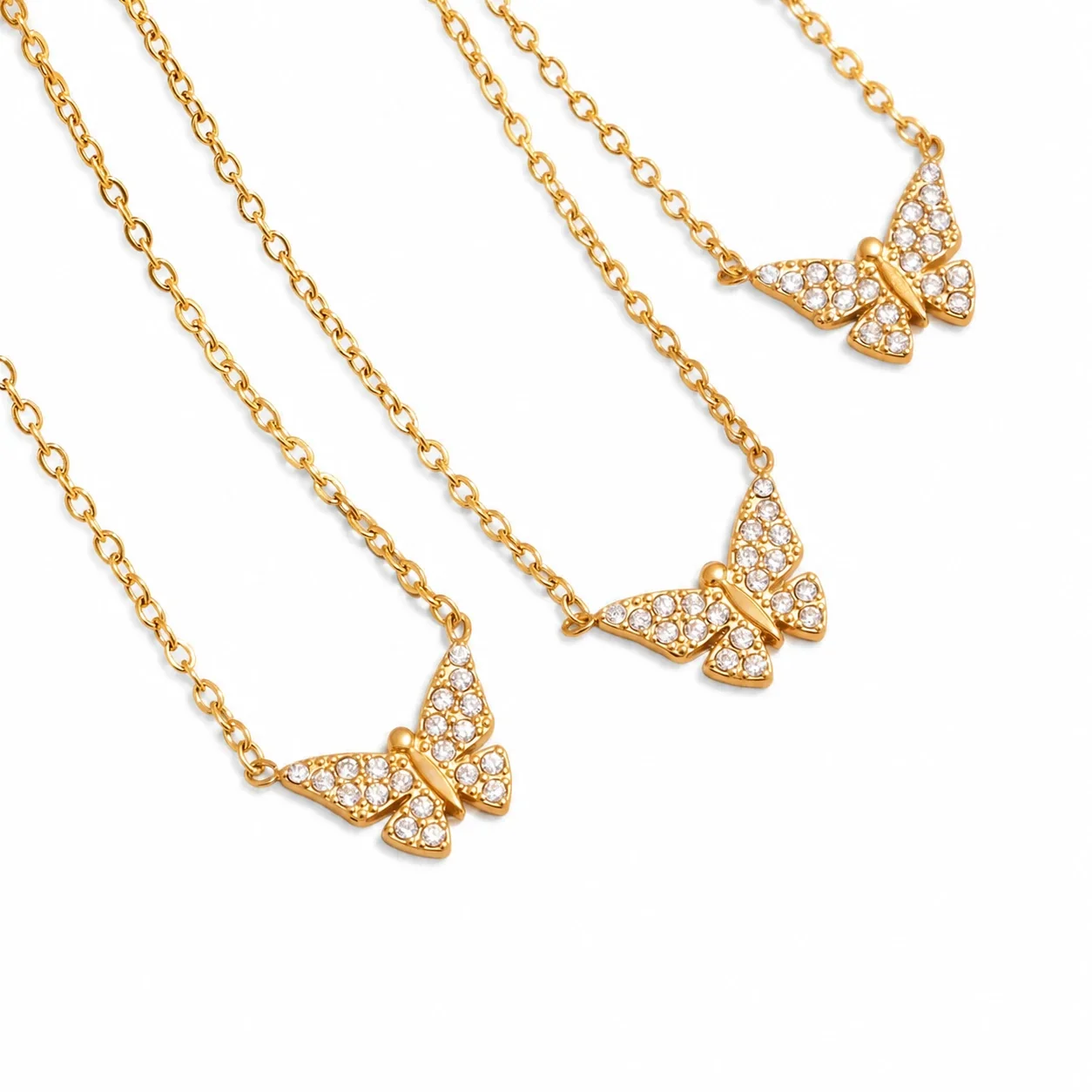 Dainty Gold PVD 316 Stainless Steel Butterfly Pavé Jewelry Set