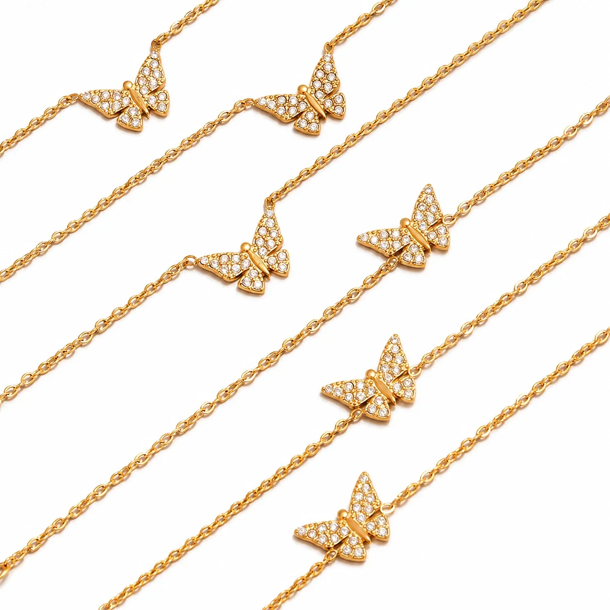 Dainty Gold-Plated 316 Butterfly Pavé Jewelry Set