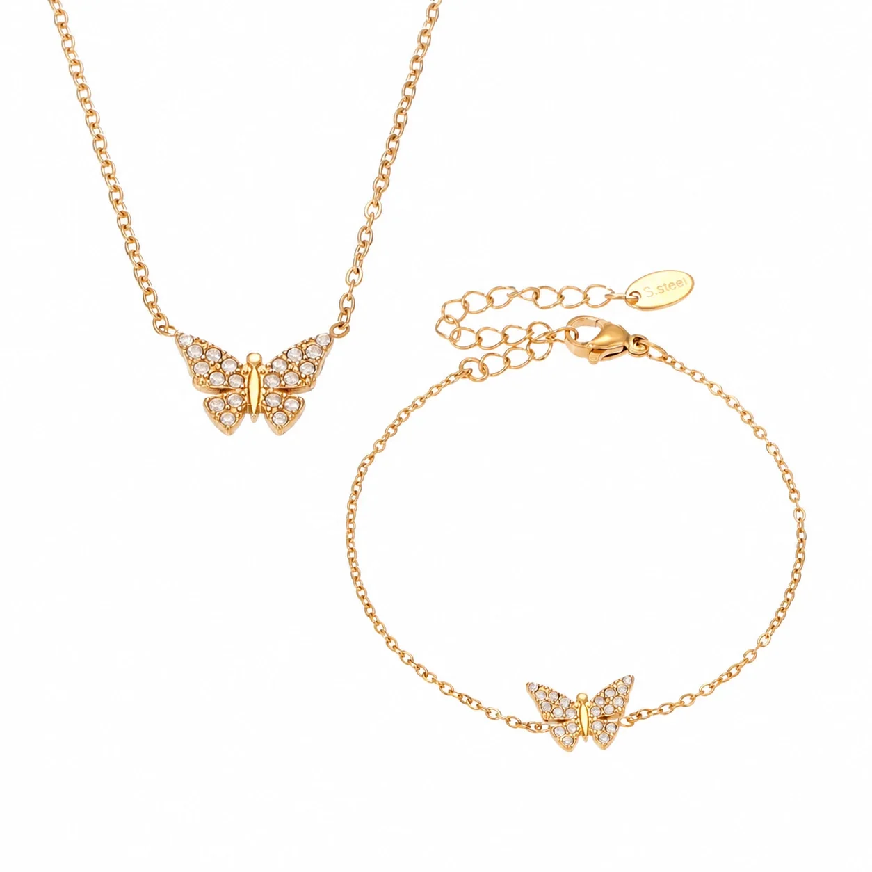 Dainty Gold-Plated 316 Butterfly Pavé Jewelry Set