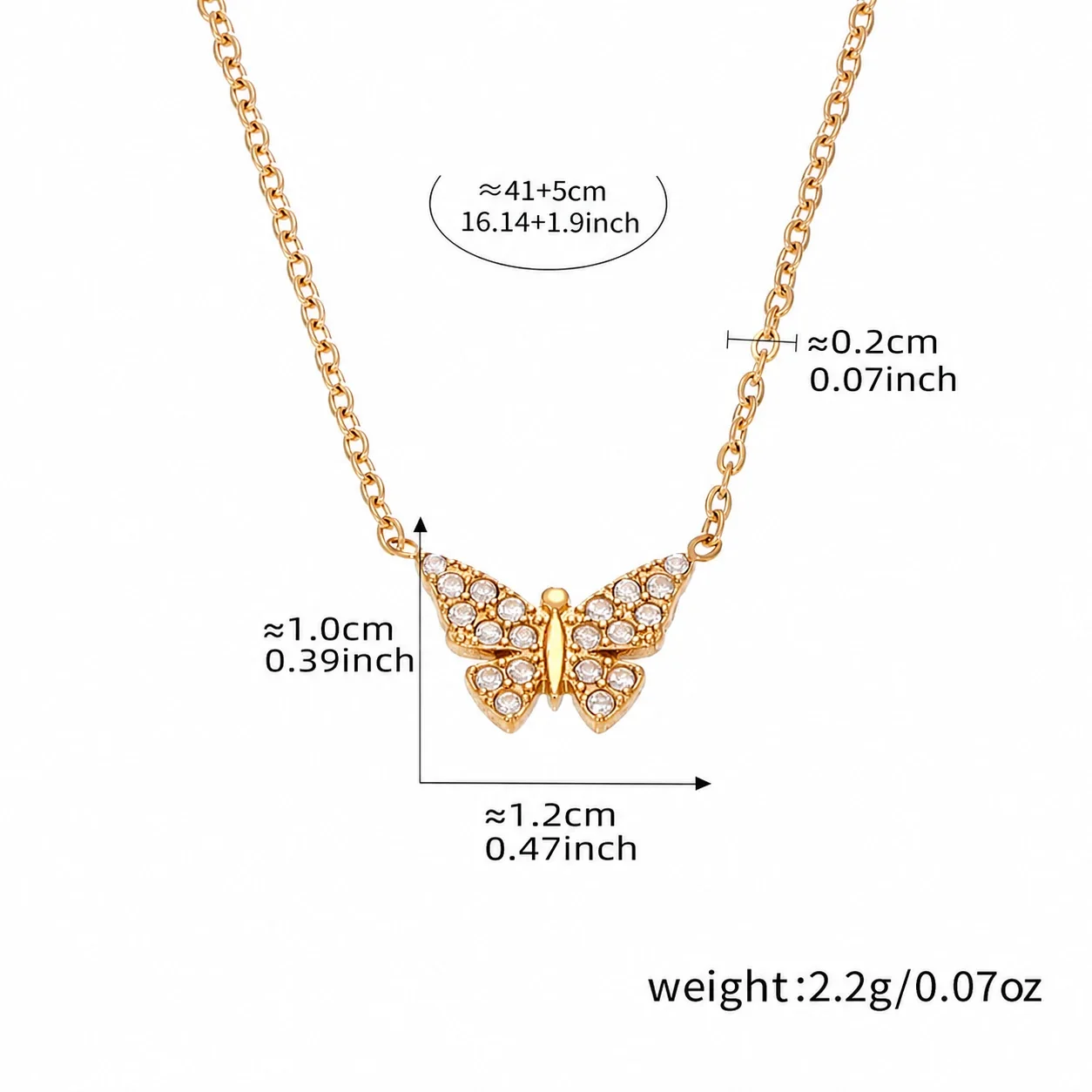 Dainty Gold-Plated 316 Butterfly Pavé Jewelry Set - Gold Butterfly 40+5 cm