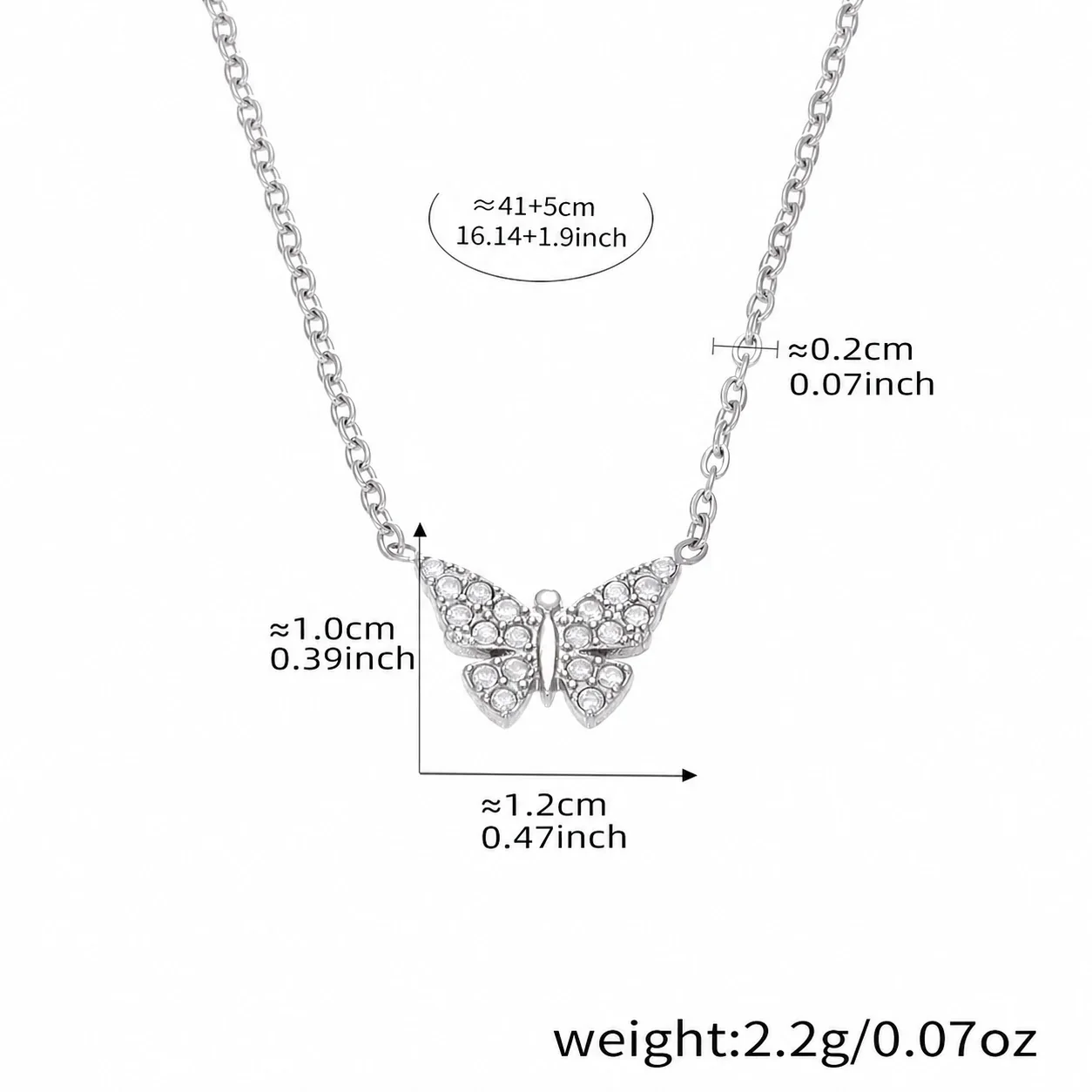 Dainty Gold-Plated 316 Butterfly Pavé Jewelry Set - Silver Butterfly 40+5 cm