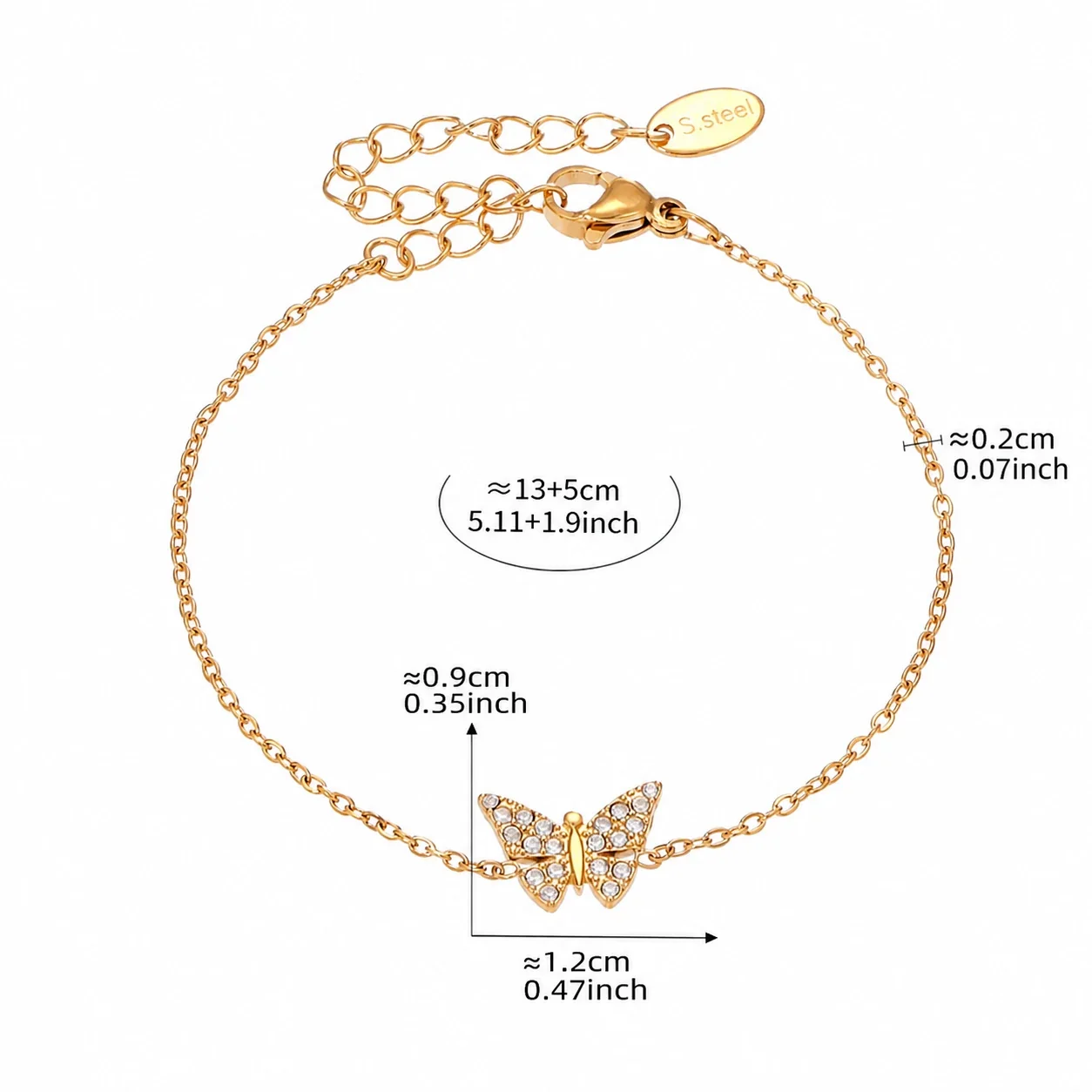 Dainty Gold-Plated 316 Butterfly Pavé Jewelry Set - Gold Butterfly 13+5 cm