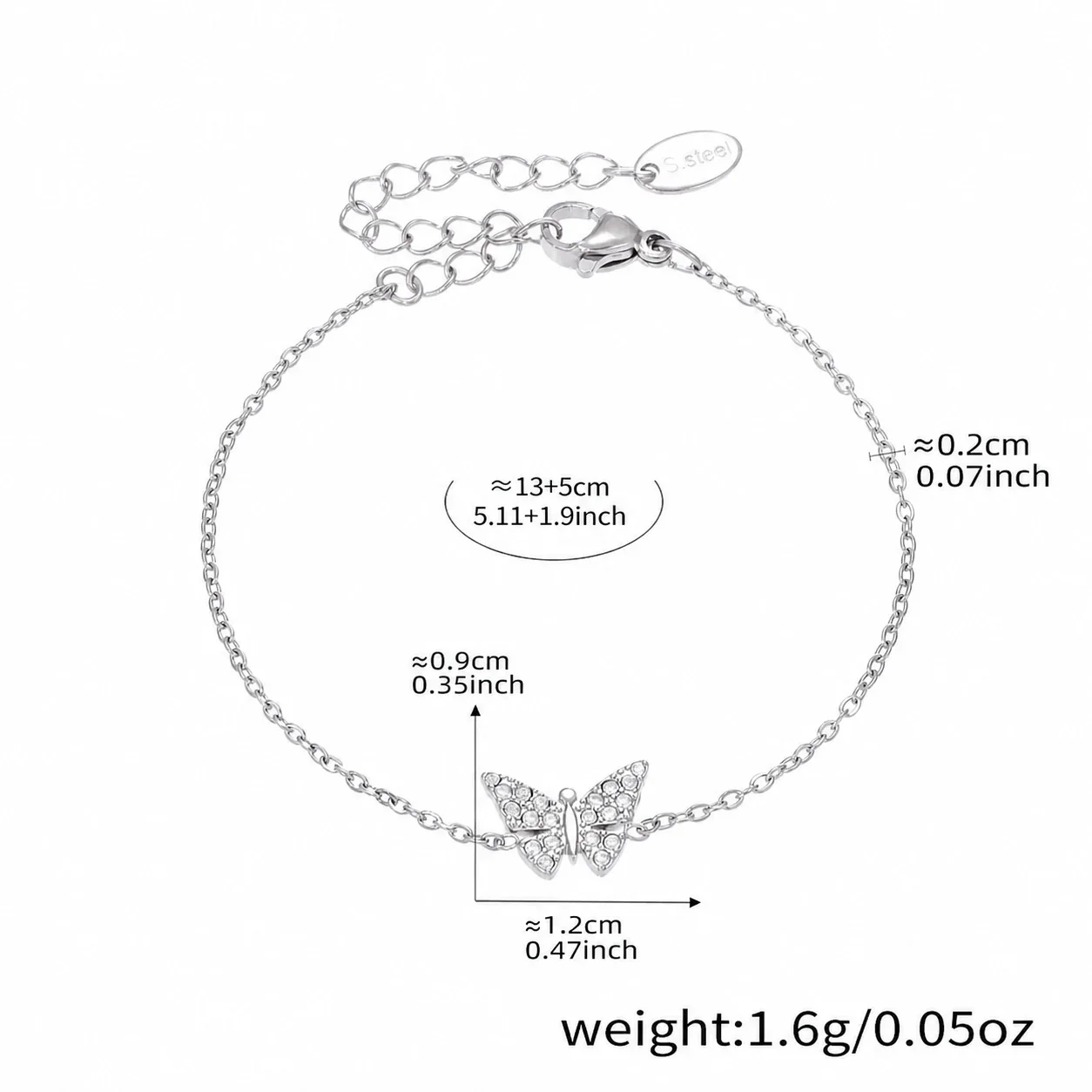 Dainty Gold-Plated 316 Butterfly Pavé Jewelry Set - Silver Butterfly 13+5 cm
