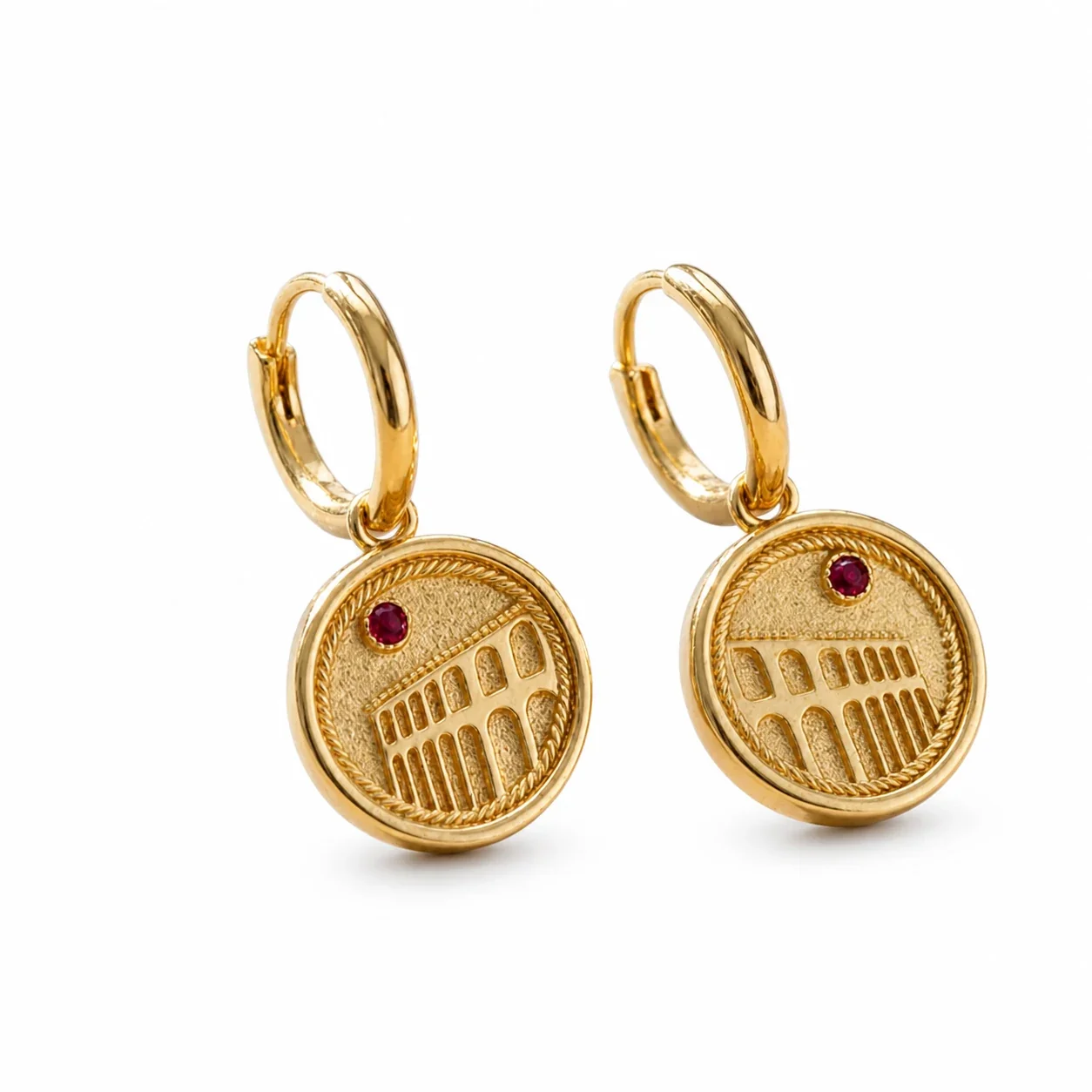 Coin Medallion 18K Gold-Plated Round Huggie Hoop Earrings