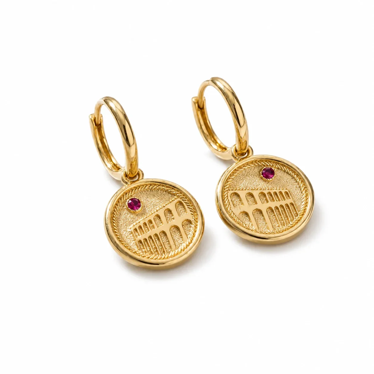Coin Medallion 18K Gold-Plated Round Huggie Hoop Earrings