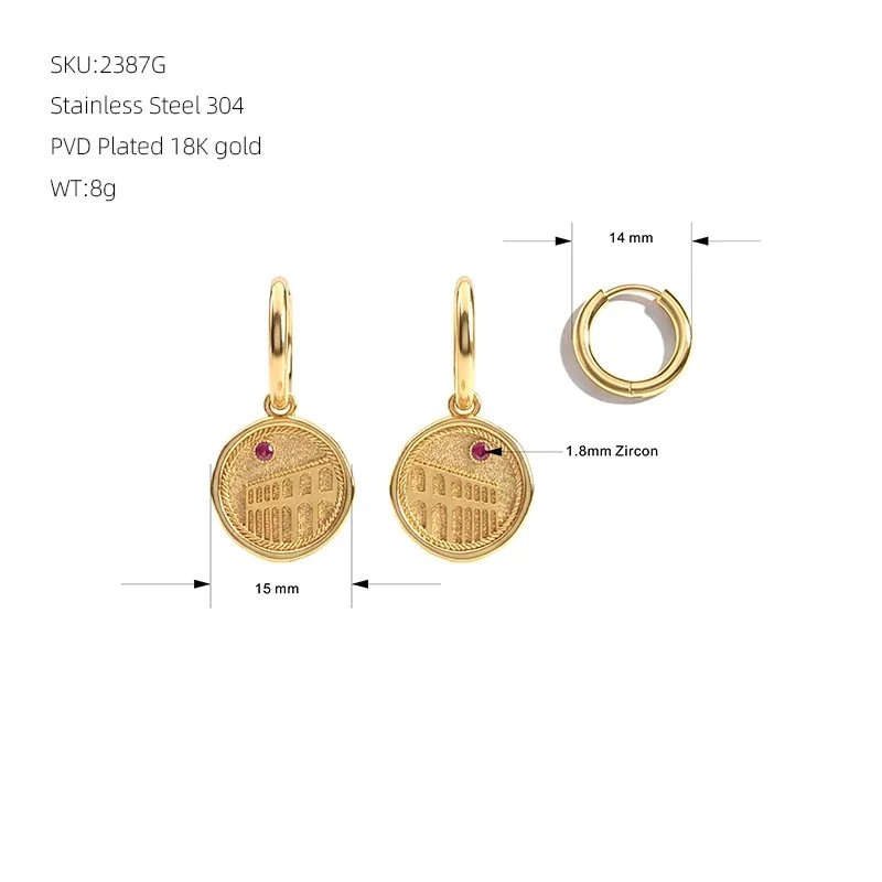 Coin Medallion 18K Gold-Plated Round Huggie Hoop Earrings - Gold