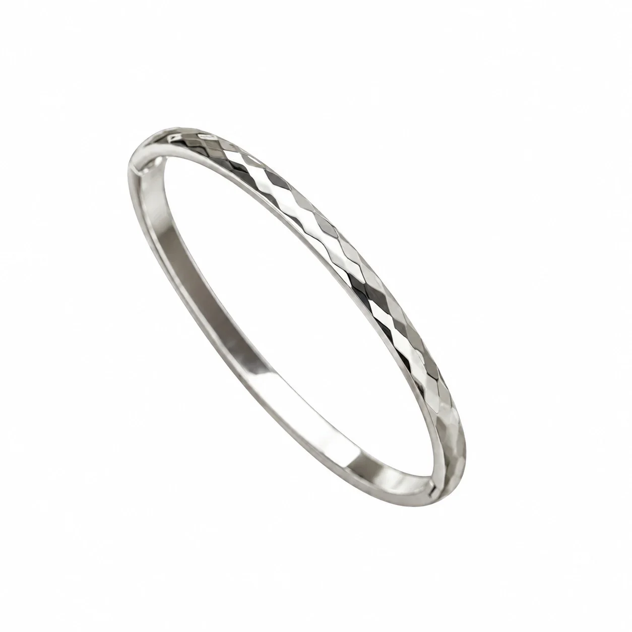 Faceted 4 mm Oval Bangle in 18K Gold-Plated Stainless Steel - Silver