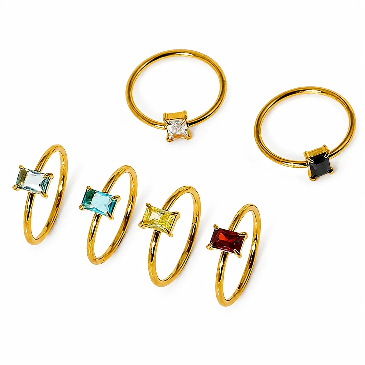 Ring with Rectangular Prong-Set CZ 316 Stainless Steel Gold PVD