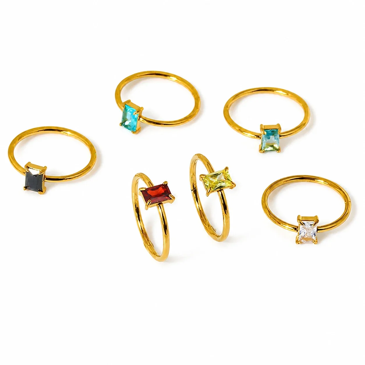 Ring with Rectangular Prong-Set CZ 316 Stainless Steel Gold PVD