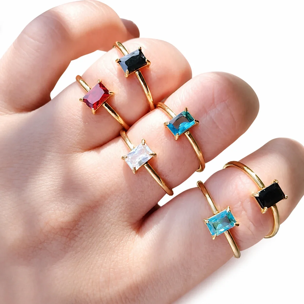 Ring with Rectangular Prong-Set CZ 316 Stainless Steel Gold PVD