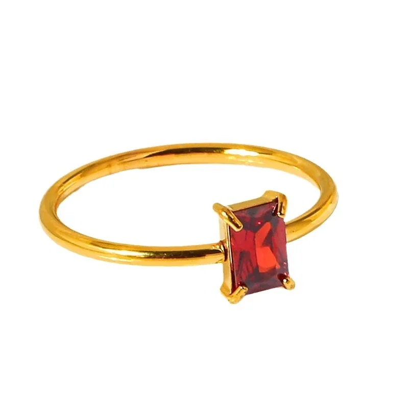 Ring with Rectangular Prong-Set CZ 316 Stainless Steel Gold PVD