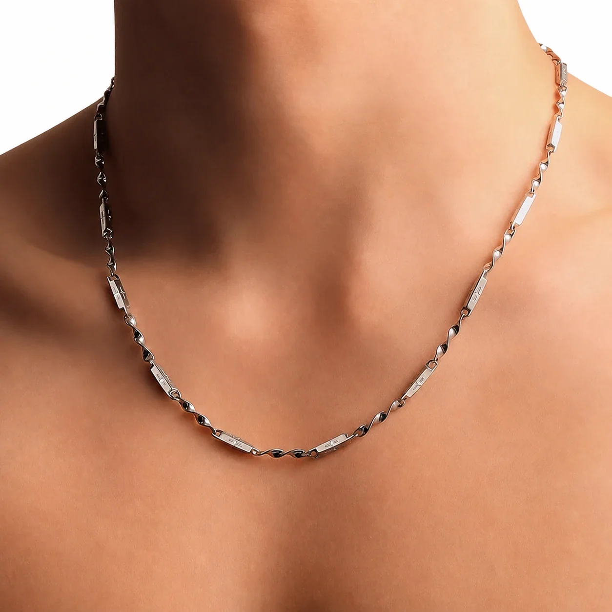 Sculptural Stainless Steel Mobius Link Chain Necklace