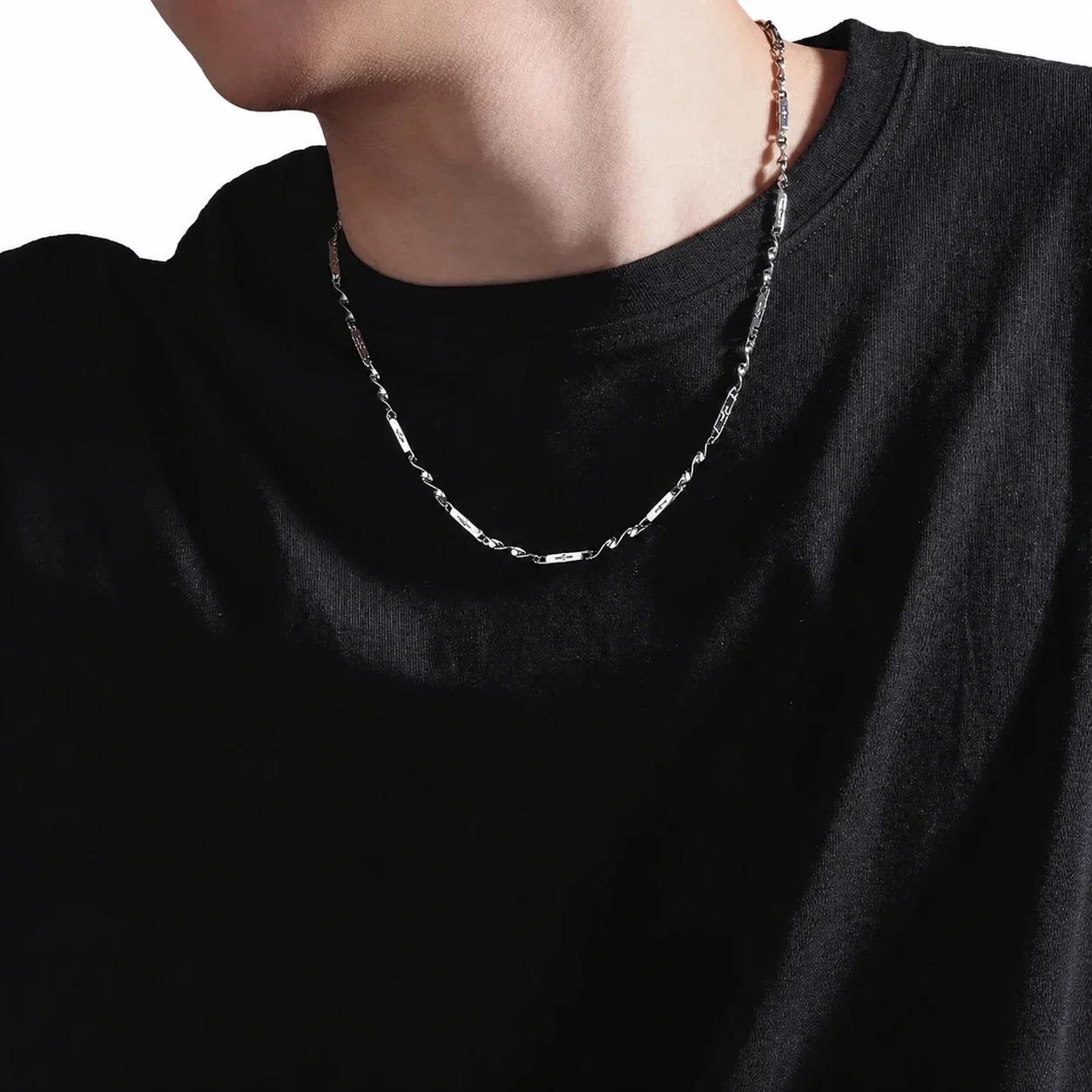 Sculptural Stainless Steel Mobius Link Chain Necklace