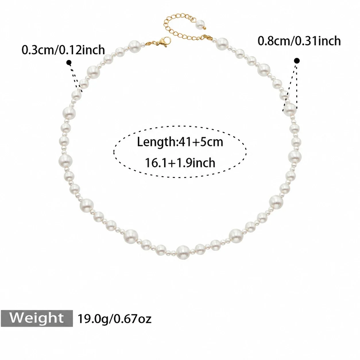 Pearl Necklace with Clear Beads in 316 Stainless Steel - Gold Style B Shell Pearl & Clear Bead 41+5 cm