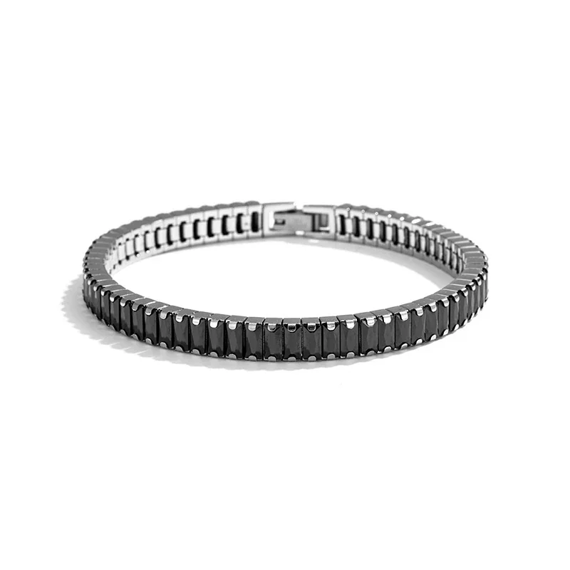 Sleek 316 Stainless Steel Black Baguette Tennis Bracelet