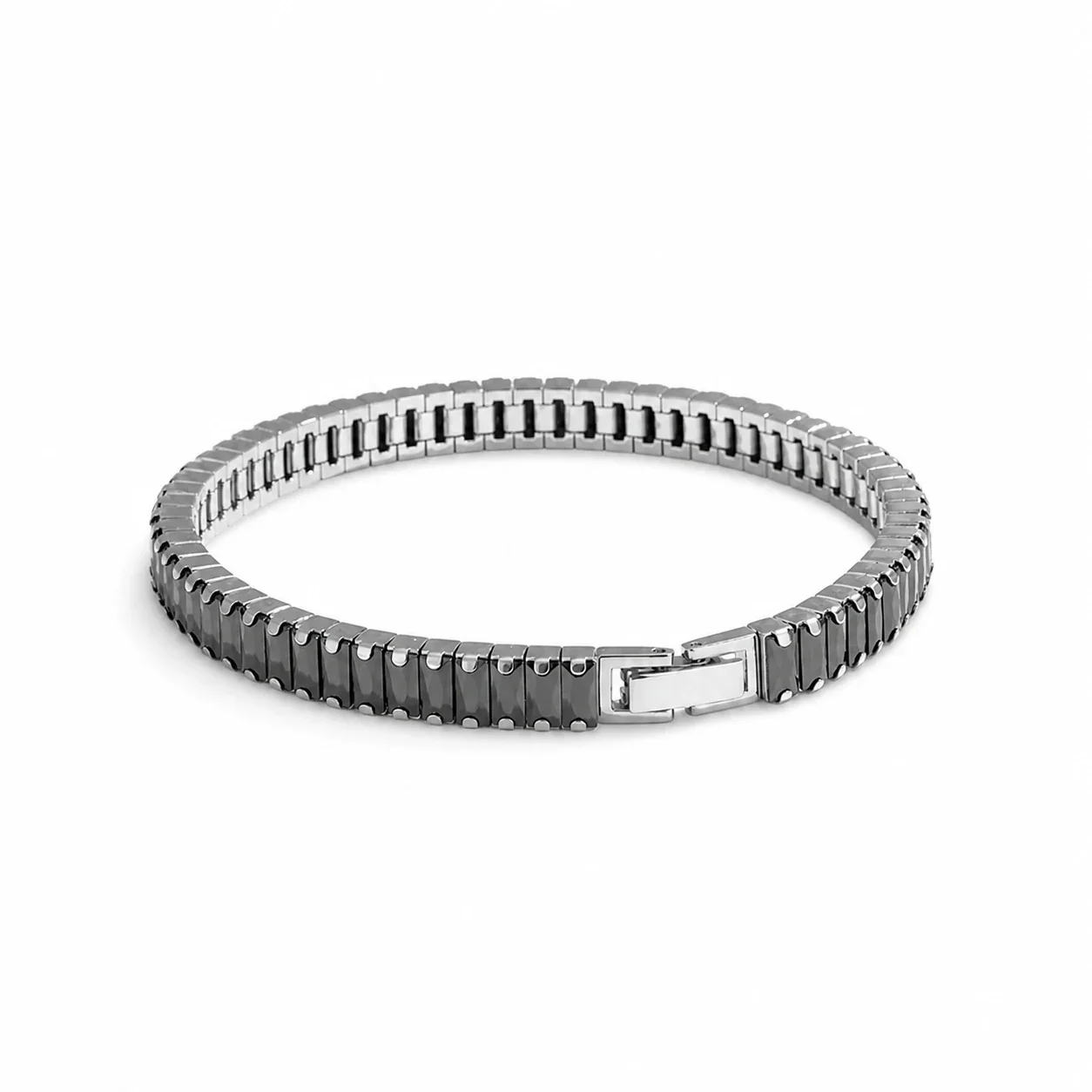 Sleek 316 Stainless Steel Black Baguette Tennis Bracelet