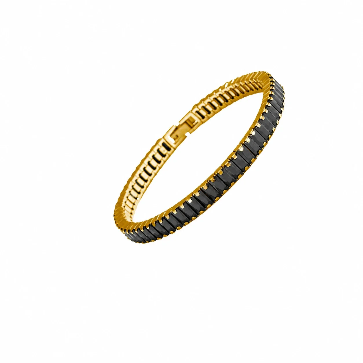 Sleek 316 Stainless Steel Black Baguette Tennis Bracelet
