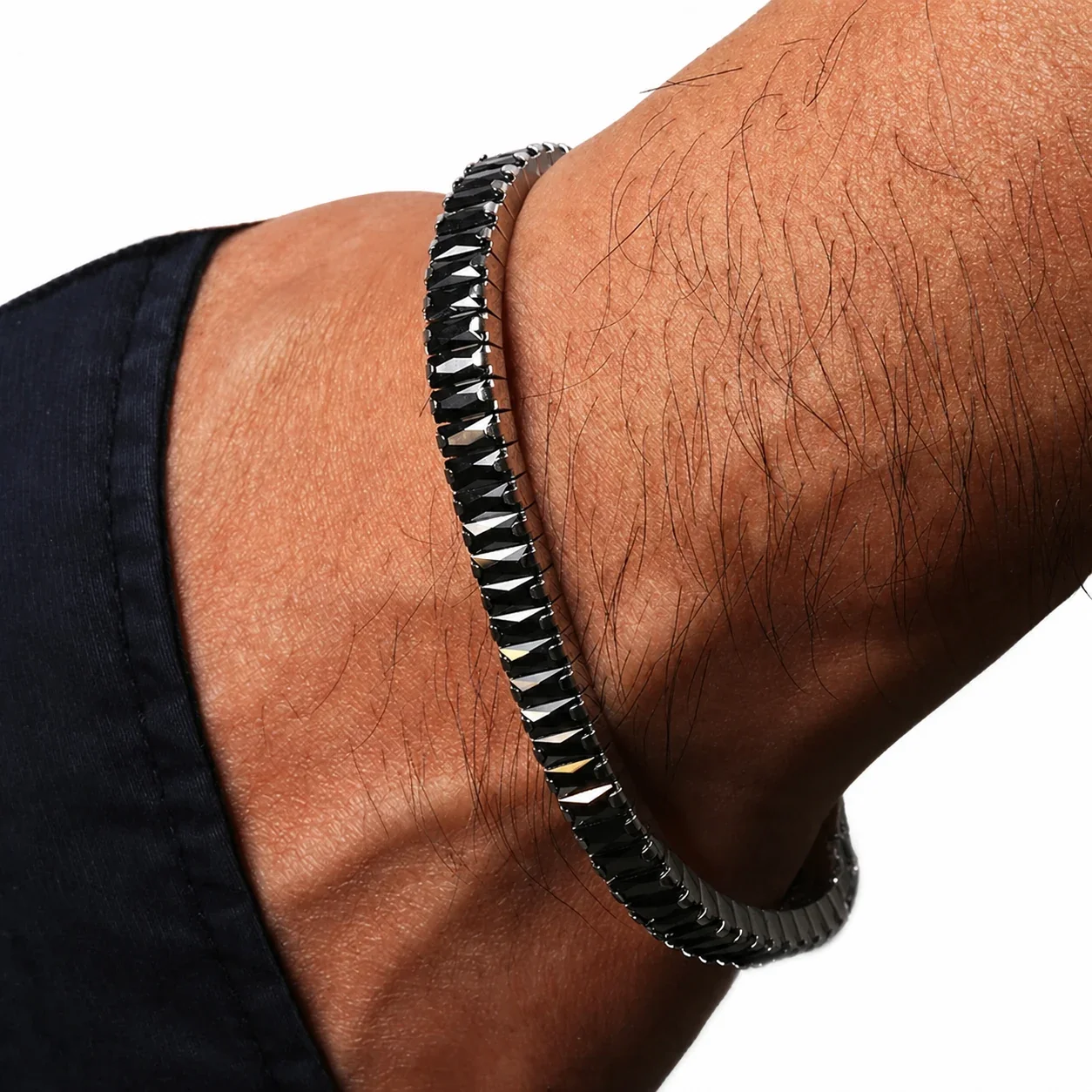 Sleek 316 Stainless Steel Black Baguette Tennis Bracelet