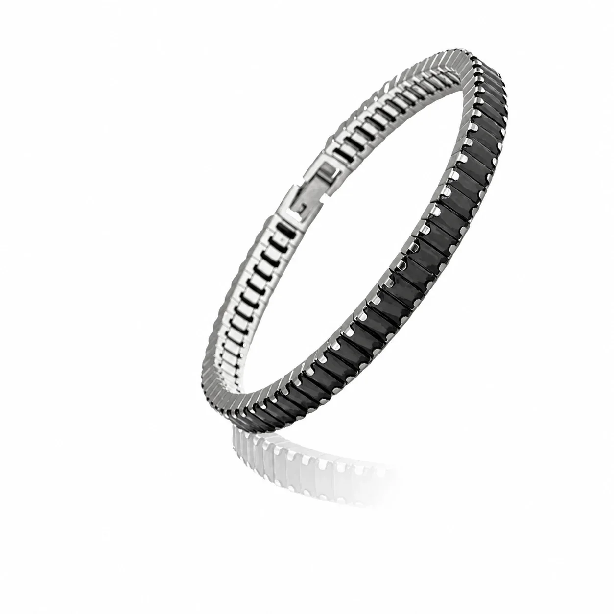 Sleek 316 Stainless Steel Black Baguette Tennis Bracelet - Gold Black CZ